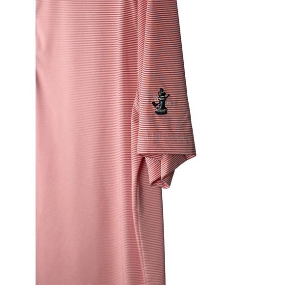 FootJoy Athletic Fit Golf Polo, Red and White Pinstripes, Chess Logo, Size Small - Picture 4 of 8